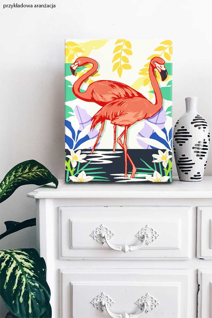 Dwa flamingi od akrylowo, malowanie po numerach