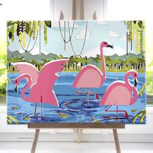 Trzy flamingi od akrylowo, polskie najwyższej jakości malowanie po numerach
