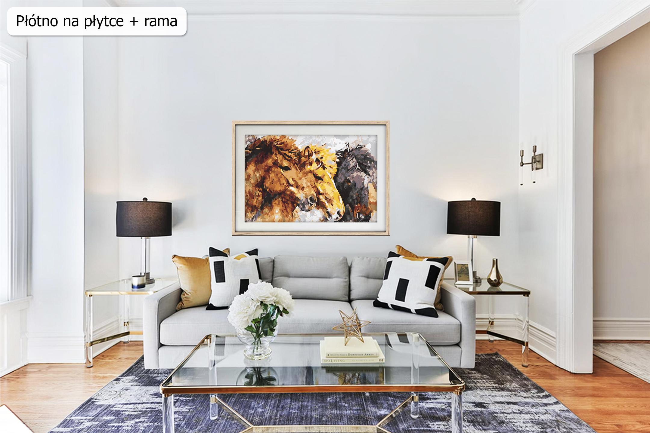 Trzy konie fantastyczne obrazy malowane numerami ze sklepu akrylowo, tanio, dla początkujących i dzieci, dla dorosłych