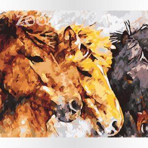 Trzy konie fantastyczne obrazy malowane numerami ze sklepu akrylowo, tanio, dla początkujących i dzieci, dla dorosłych