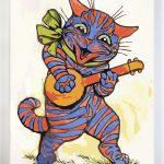 Louis Wain, Kot z lutnią nowoczesne, wysokiej jakości i klasy malowanie po numerach ze sklepu malowanego numerami akrylowo, dla zaawansowanych i nowych malarzy