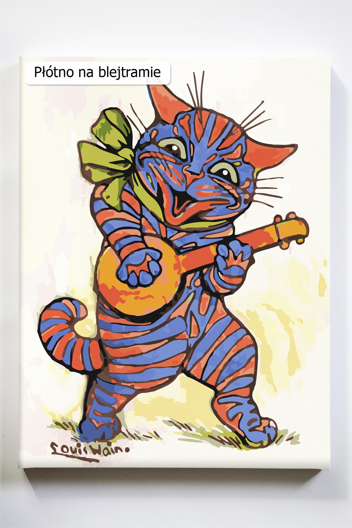 Louis Wain, Kot z lutnią nowoczesne, wysokiej jakości i klasy malowanie po numerach ze sklepu malowanego numerami akrylowo, dla zaawansowanych i nowych malarzy