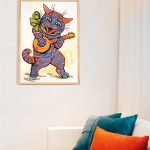 Louis Wain, Kot z lutnią nowoczesne, wysokiej jakości i klasy malowanie po numerach ze sklepu malowanego numerami akrylowo, dla zaawansowanych i nowych malarzy