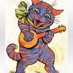 Louis Wain, Kot z lutnią nowoczesne, wysokiej jakości i klasy malowanie po numerach ze sklepu malowanego numerami akrylowo, dla zaawansowanych i nowych malarzy