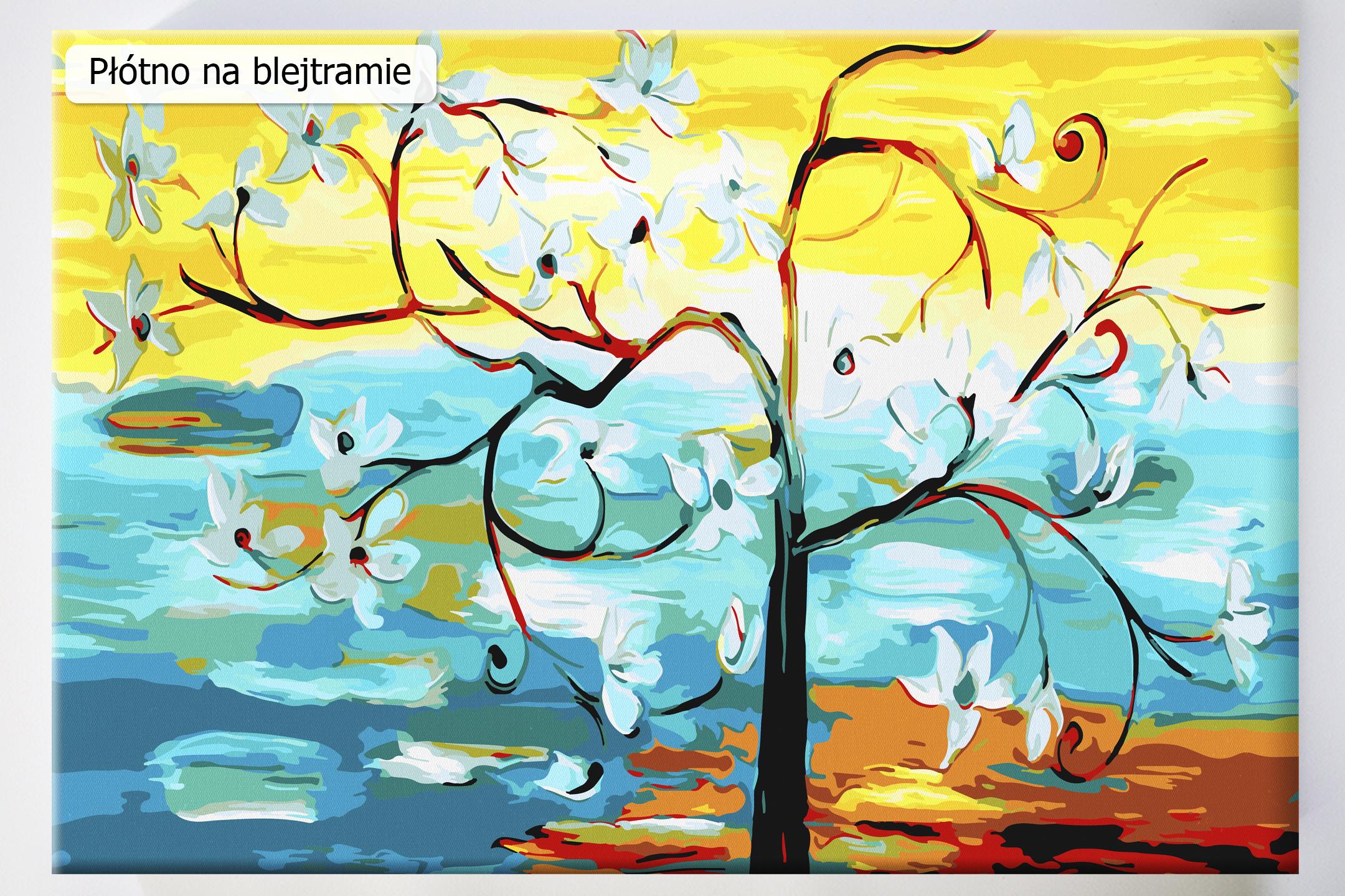 Kwiaty na drzewie, akrylowo.pl sklep z panoramami do malowania po numerach, panoramy numerami malowane, panoramy po numerach dla początkujących, wysoka jakość
