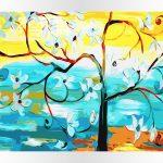 Kwiaty na drzewie, akrylowo.pl sklep z panoramami do malowania po numerach, panoramy numerami malowane, panoramy po numerach dla początkujących, wysoka jakość