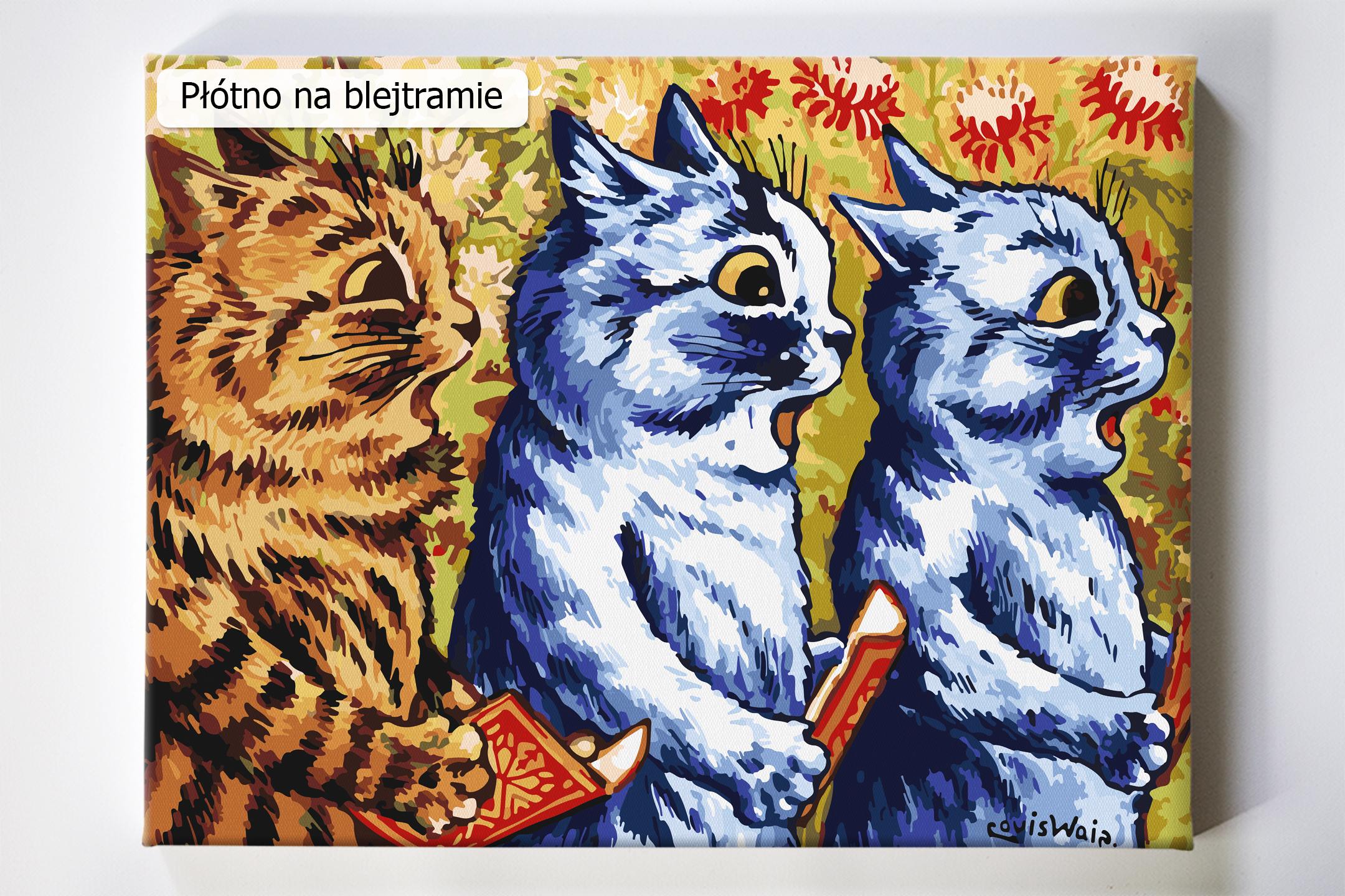 Louis Wain, Trzy śpiewające koty nowoczesne, wysokiej jakości i klasy malowanie po numerach ze sklepu malowanego numerami akrylowo, dla zaawansowanych i nowych malarzy
