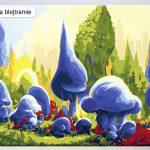 Na bajkowych grzybach, Smerfy akrylowo.pl sklep z obrazami do malowania po numerach, malowanie po numerach, maluj numerami, wzory po numerach, dla dzieci, reprodukcje, bajki