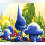 Na bajkowych grzybach, Smerfy akrylowo.pl sklep z obrazami do malowania po numerach, malowanie po numerach, maluj numerami, wzory po numerach, dla dzieci, reprodukcje, bajki