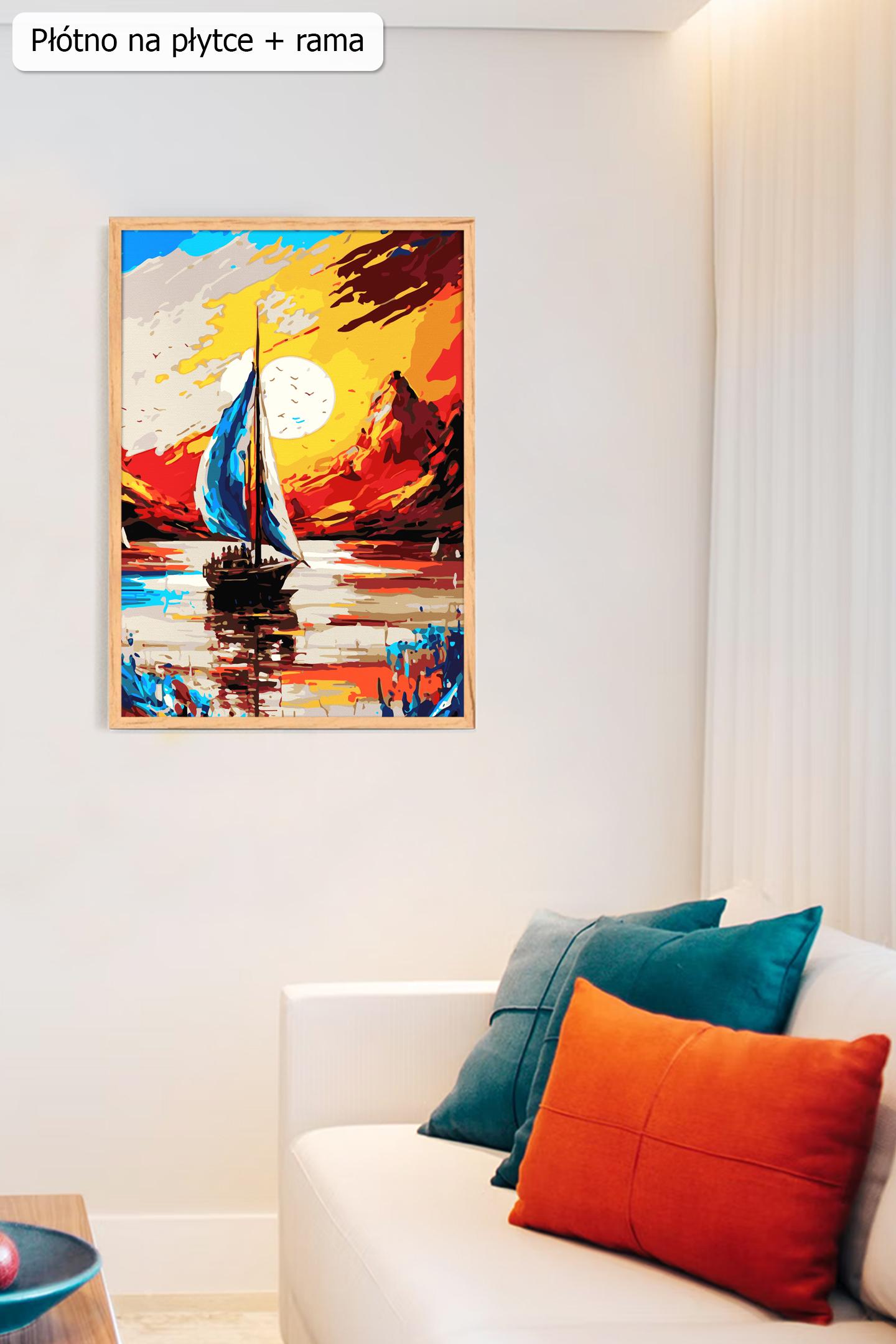 Żagle o zachodzie. Wspaniałe, piękne, dopracowane obrazy malowane po numerach. Sklep akrylowo.pl to wymarzone miejsce dla malarzy amatorów. Maluj numerami. Dla dzieci i dorosłych.