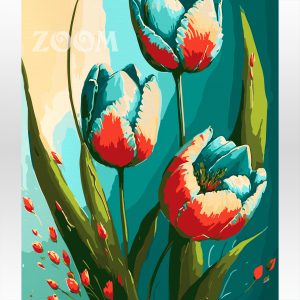 Malowanie po numerach. Tulipany, kwiaty.