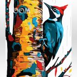 Malowanie po numerach. Ptaki, dzięcioł.