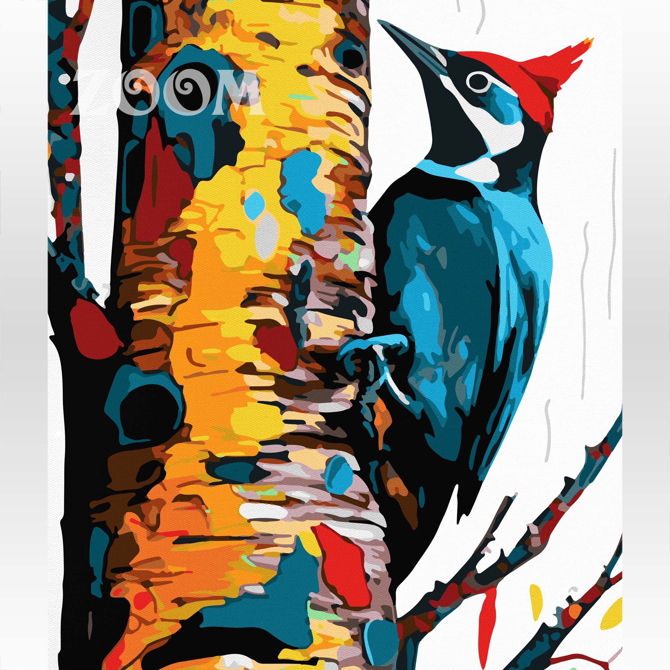 Malowanie po numerach. Ptaki, dzięcioł.