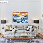 Malowanie po numerach. Fale, morze, zachód słońca.