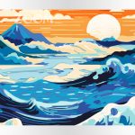 Malowanie po numerach. Fale, morze, zachód słońca.