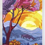 Malowanie po numerach, ręcznie wykonane, w 100% polskie. Dla dorosłych, dla dzieci. Natura, drzewo, słońce, witraż.