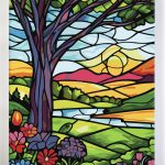 Malowanie po numerach, ręcznie wykonane, w 100% polskie. Dla dorosłych, dla dzieci. Natura, drzewo, słońce, witraż.