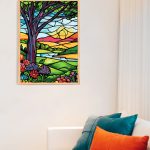 Malowanie po numerach, ręcznie wykonane, w 100% polskie. Dla dorosłych, dla dzieci. Natura, drzewo, słońce, witraż.