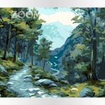 Malowanie po numerach, ręcznie wykonane, w 100% polskie. Dla dorosłych, dla dzieci. Góry, drzewa, wieczór.