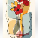 Malowanie po numerach, ręcznie wykonane, w 100% polskie. Kwiaty, bukiet, wazon, kontur, minimalizm.