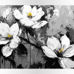 Malowanie po numerach, ręcznie wykonane, w 100% polskie. Dla dorosłych, kwiaty, czarno-białe, czerń, biel, akcenty.