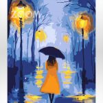 Malowanie po numerach, ręcznie wykonane, w 100% polskie. Dla dorosłych, dla dzieci. Kobieta, parasol, wieczór, latarnie.