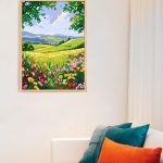 Polskie malowanie po numerach, Kup, a przekonasz się, że warto zapłacić za jakość. Łąka, natura, kwiaty, pagórki.