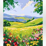 Polskie malowanie po numerach, Kup, a przekonasz się, że warto zapłacić za jakość. Łąka, natura, kwiaty, pagórki.