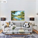 Polskie malowanie po numerach, Kup, a przekonasz się, że warto zapłacić za jakość. San, Sanok, rzeka, drzewa.