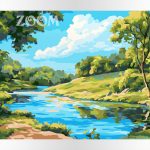 Polskie malowanie po numerach, Kup, a przekonasz się, że warto zapłacić za jakość. San, Sanok, rzeka, drzewa.