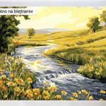 Polskie malowanie po numerach, Kup, a przekonasz się, że warto zapłacić za jakość. Strumień, potok, rzeka, zachód słońca.