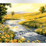 Polskie malowanie po numerach, Kup, a przekonasz się, że warto zapłacić za jakość. Strumień, potok, rzeka, zachód słońca.
