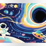 Malowanie po numerach zaprojektowane i wykonane całościowo w Polsce. Akrylowo. Astronauta, kosmos, czarna dziura, fizyka, astronomia.